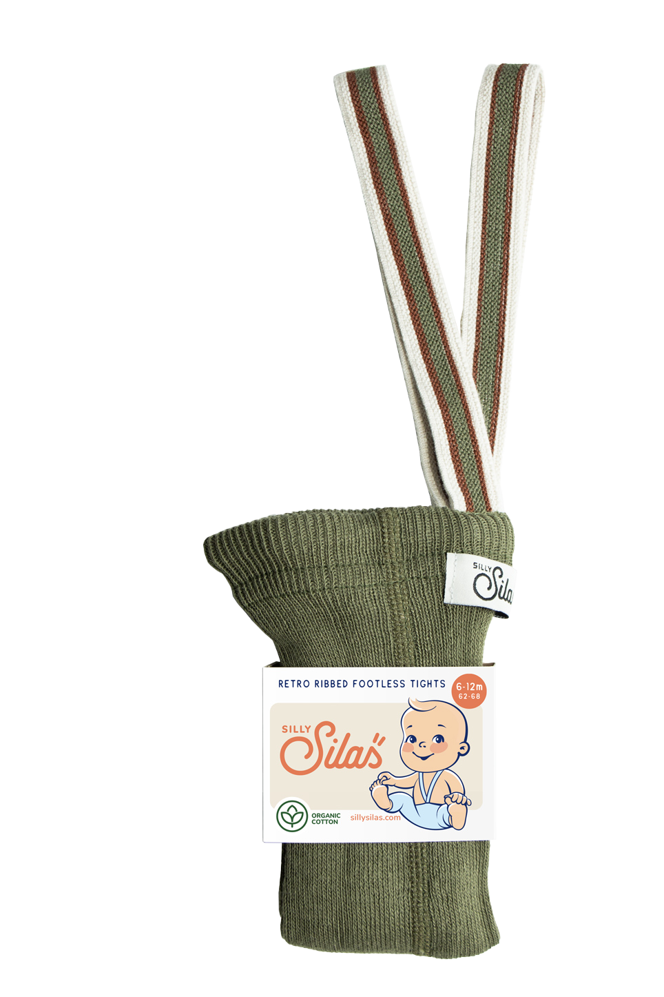 ほに　Silly Silas フットレス　1-2y Footless tights with braces I Olive Striped – Silly Silas