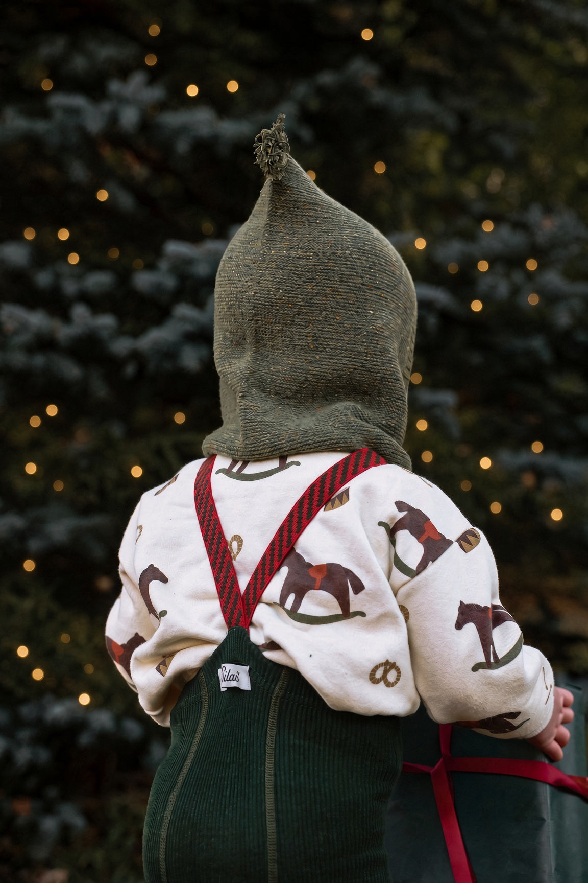 Footless Dark Forest Green Christmas Patterned