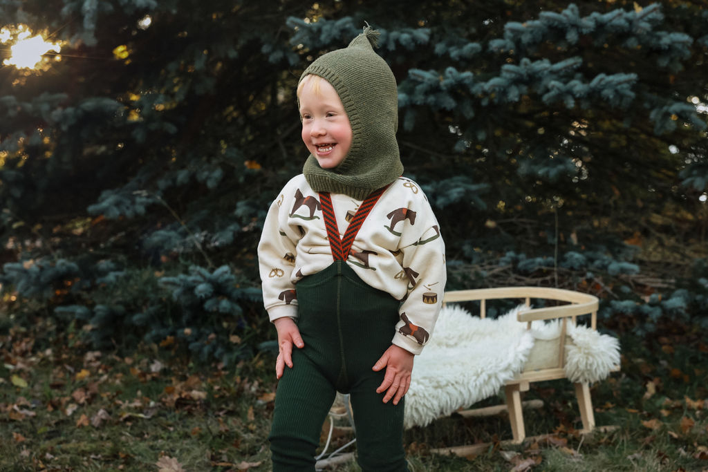Footless Dark Forest Green Christmas Patterned