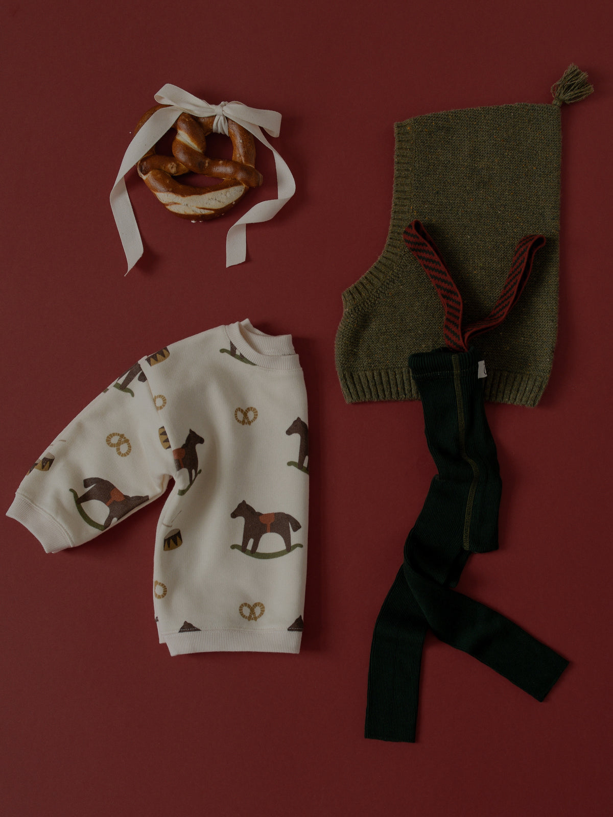Footless Dark Forest Green Christmas Patterned