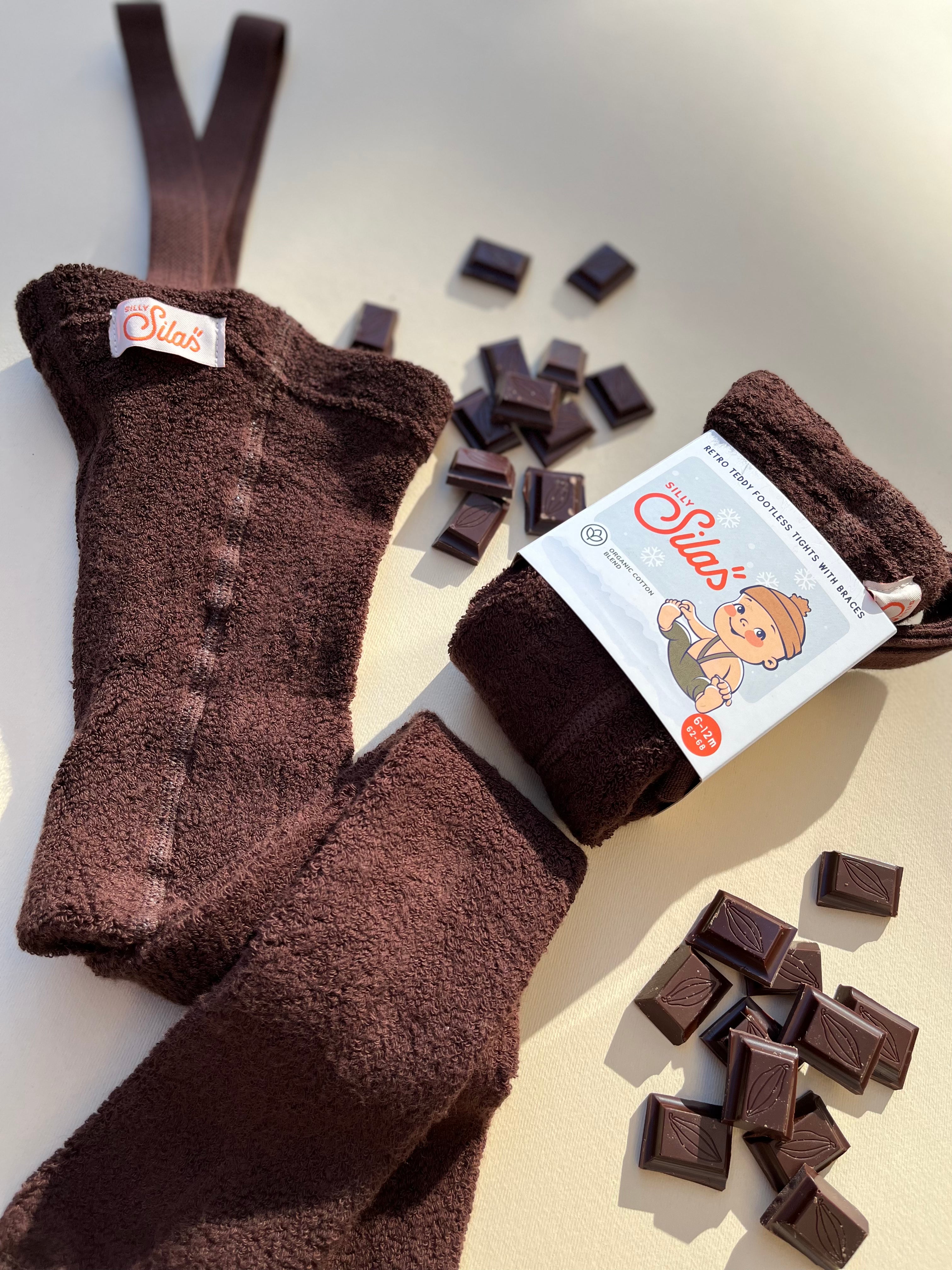 Footless Teddy Warmy tights with braces I Chocolate Brown – Silly Silas